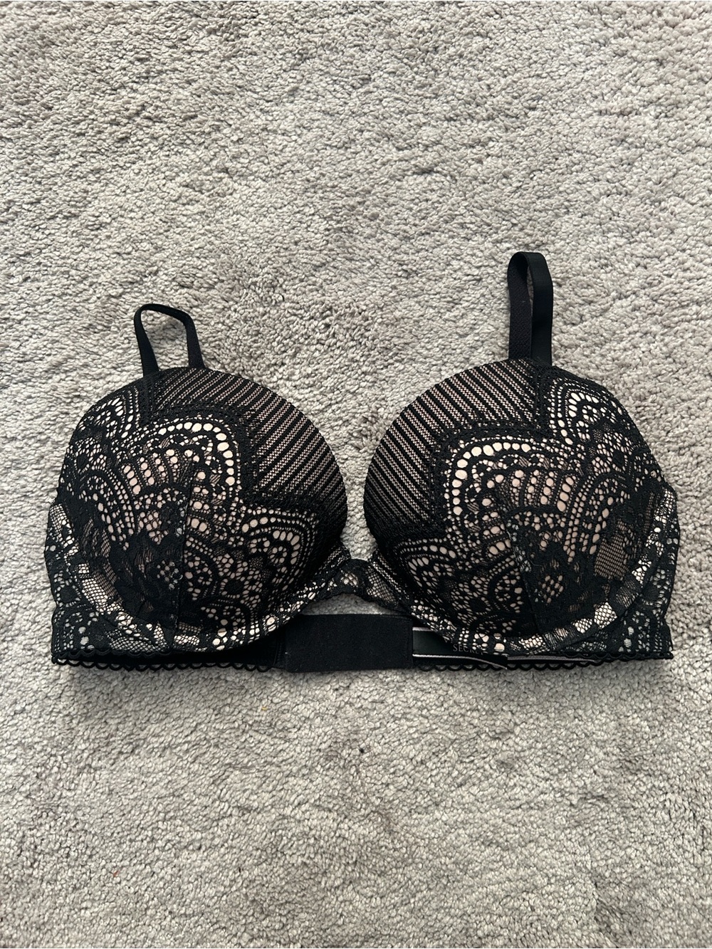 Victoria's Secret Black Lace Push-Up Bra with Nude Lining